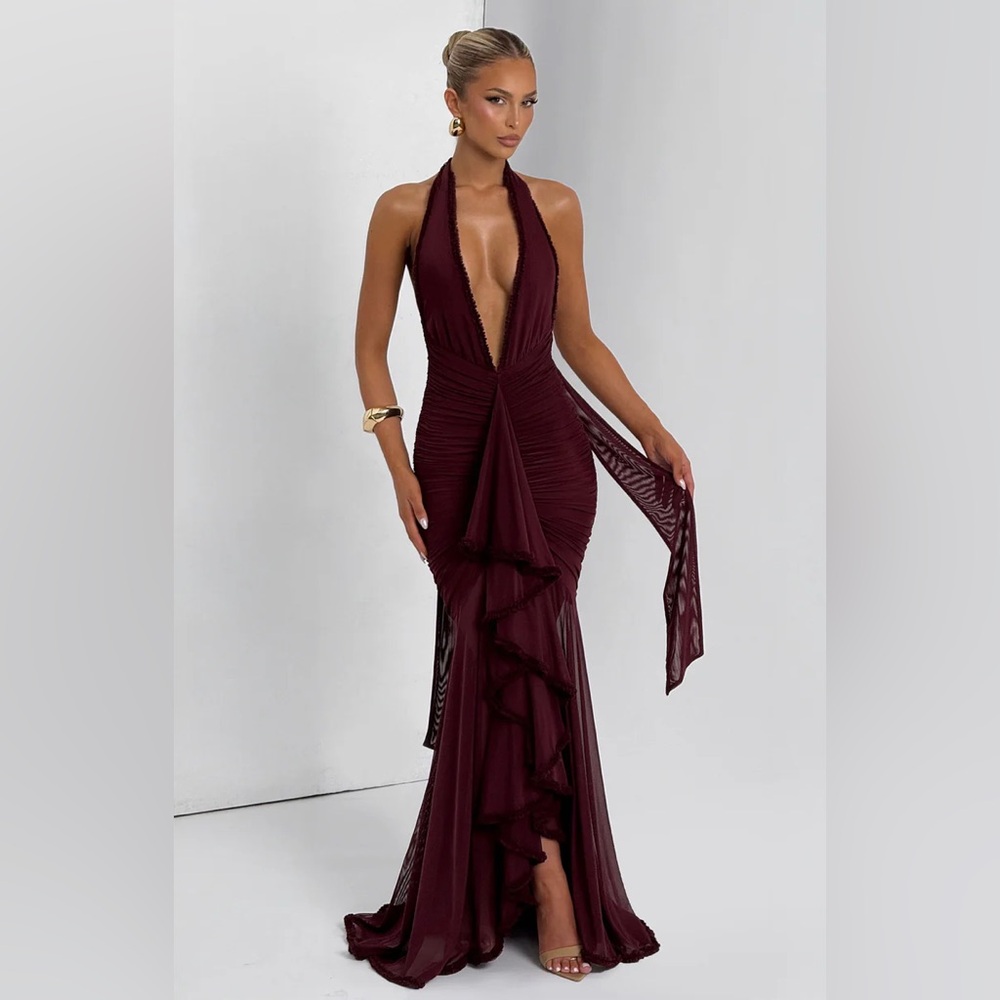 BABYBOO JANESSA HALTER MAXI DRESS - CHERRY LACQUER
